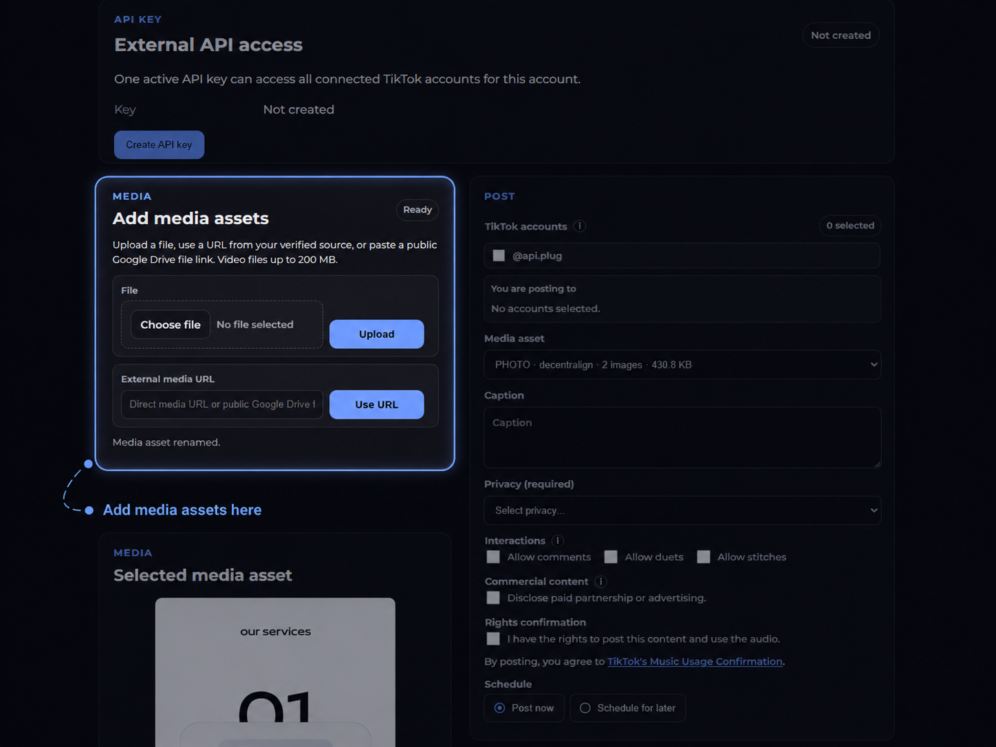 Add media assets section